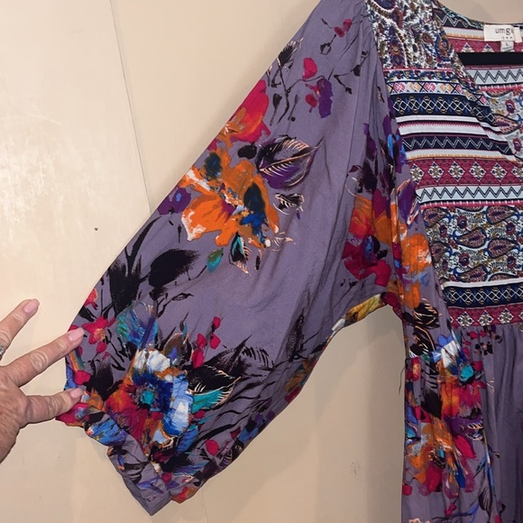 Umgee USA mini dress / tunic lavender floral boho style size large - Picture 5 of 6